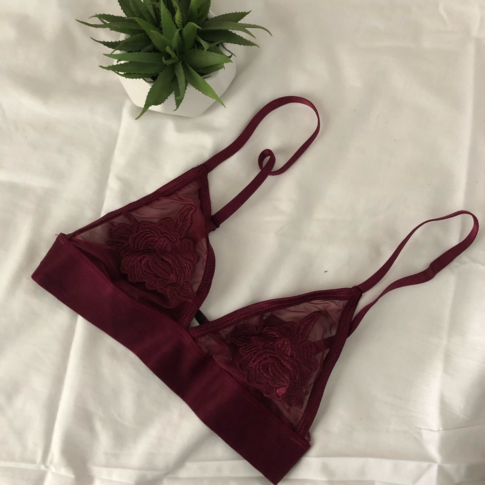 Urban outfitters red flower mesh bralette